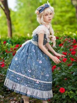 Classical Lolita Dress Cotton Sleeveless Lolita Dresses Teal -AYA Cosplay Shop 202305121546554796930