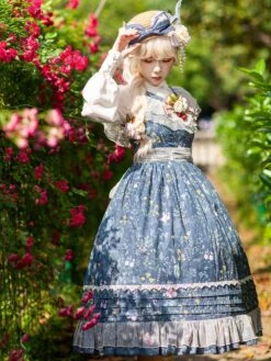 Classical Lolita Dress Cotton Sleeveless Lolita Dresses Teal -AYA Cosplay Shop 202305121546558115610