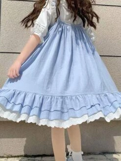 Sweet Lolita Dress Alice In Wonderland Costumes Polyester Sleeveless Dress -AYA Cosplay Shop 202305181402238774234