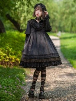Classical Lolita Dress Velour Long Sleeves Black Lolita Dresses -AYA Cosplay Shop 202305221811175372457