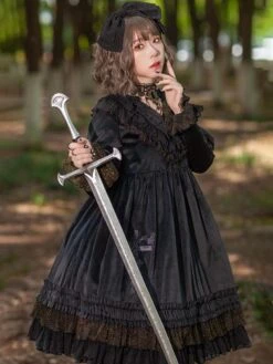 Classical Lolita Dress Velour Long Sleeves Black Lolita Dresses