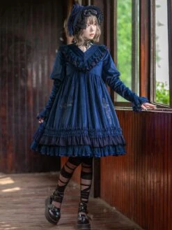 Classical Lolita Dress Velour Long Sleeves Black Lolita Dresses -AYA Cosplay Shop 202305221811189818546