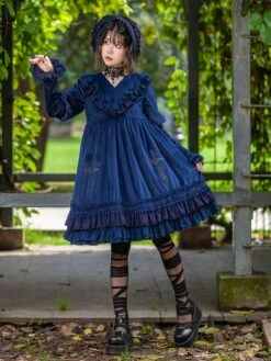 Classical Lolita Dress Velour Long Sleeves Black Lolita Dresses -AYA Cosplay Shop 202305221811198696403