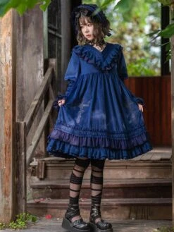 Classical Lolita Dress Velour Long Sleeves Black Lolita Dresses -AYA Cosplay Shop 20230522181120199394
