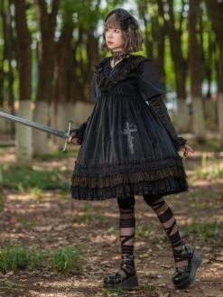 Classical Lolita Dress Velour Long Sleeves Black Lolita Dresses -AYA Cosplay Shop 202305221811207106585