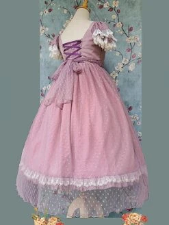 Classical Lolita Dress Bright Silk Chiffon Short Sleeves Light Apricot Dresses -AYA Cosplay Shop 202305241524562814281