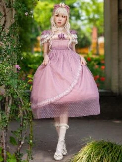Classical Lolita Dress Bright Silk Chiffon Short Sleeves Light Apricot Dresses -AYA Cosplay Shop 202305241524577432891
