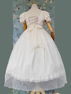 Classical Lolita Dress Bright Silk Chiffon Short Sleeves Light Apricot Dresses -AYA Cosplay Shop 202305241524580592951