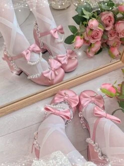 Lolita Wedding Dress Lolita Sandals Pink Bows Ruffles Elastic Fabric Round Toe Lolita Summer Shoes -AYA Cosplay Shop 202305301337213422661