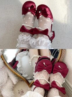 Lolita Wedding Dress Lolita Sandals Pink Bows Ruffles Elastic Fabric Round Toe Lolita Summer Shoes -AYA Cosplay Shop 202305301337219507931