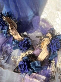 Lolita Wedding Dress Lolita Sandals Bows Flowers Pearls Pointed Toe Elastic Fabric Deep Blue Lolita Summer Shoes -AYA Cosplay Shop 20230530133729934393