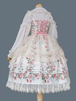 Classical Lolita Dress Cotton Sleeveless Floral Print Lolita Dresses Light Apricot -AYA Cosplay Shop 202305311356184992595