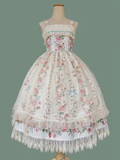 Classical Lolita Dress Cotton Sleeveless Floral Print Lolita Dresses Light Apricot -AYA Cosplay Shop 202305311356188133541
