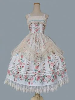 Classical Lolita Dress Cotton Sleeveless Floral Print Lolita Dresses Light Apricot -AYA Cosplay Shop 202305311356191156520