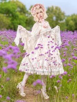 Classical Lolita Dress Cotton Sleeveless Floral Print Lolita Dresses Light Apricot -AYA Cosplay Shop 202305311356194908783
