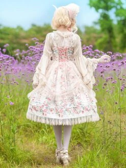 Classical Lolita Dress Cotton Sleeveless Floral Print Lolita Dresses Light Apricot -AYA Cosplay Shop 202305311356198433766