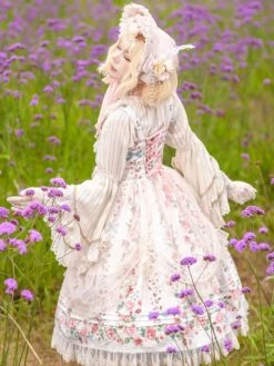 Classical Lolita Dress Cotton Sleeveless Floral Print Lolita Dresses Light Apricot -AYA Cosplay Shop 202305311356207002750