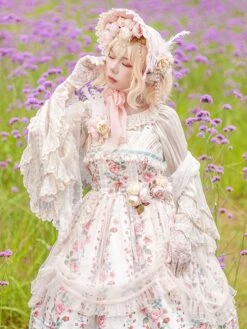 Classical Lolita Dress Cotton Sleeveless Floral Print Lolita Dresses Light Apricot -AYA Cosplay Shop 202305311356216729759