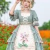 Classical Lolita Dress Cotton Ruffles Lolita Dresses Short Sleeves Floral Print Sage -AYA Cosplay Shop 20230609160228920136
