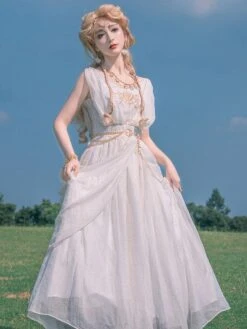 Academic Lolita Outfits White Embroidered Sleeveless Accessory Dress Cloak -AYA Cosplay Shop 202306161049015523766
