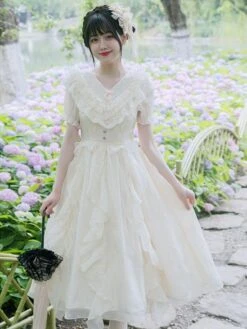 Sweet Lolita Dress Polyester Short Sleeves Ruffles Dress Sweet Lolita Dress -AYA Cosplay Shop 202306211522569401170
