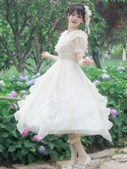 Sweet Lolita Dress Polyester Short Sleeves Ruffles Dress Sweet Lolita Dress -AYA Cosplay Shop 202306211522572673327