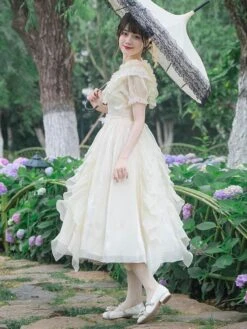 Sweet Lolita Dress Polyester Short Sleeves Ruffles Dress Sweet Lolita Dress -AYA Cosplay Shop 202306211522576091994