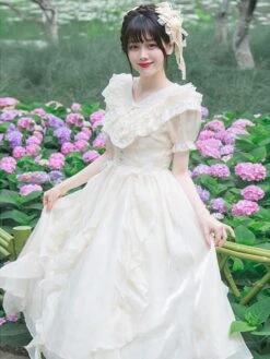 Sweet Lolita Dress Polyester Short Sleeves Ruffles Dress Sweet Lolita Dress -AYA Cosplay Shop 202306211522579223383