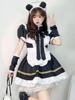 Maid Lolita Dress Polyester Short Sleeves Whit Ruffles Lolita Dress -AYA Cosplay Shop 202307051738083536581