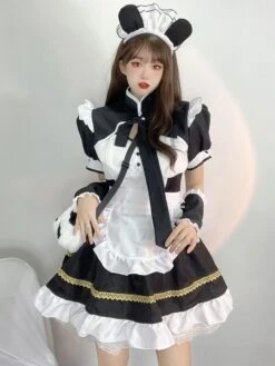 Maid Lolita Dress Polyester Short Sleeves Whit Ruffles Lolita Dress -AYA Cosplay Shop 202307051738087067794