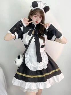 Maid Lolita Dress Polyester Short Sleeves Whit Ruffles Lolita Dress -AYA Cosplay Shop 20230705173809146772