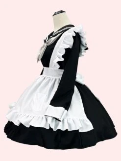 Maid Lolita Dress Polyester Long Sleeves Ruffles Navy Style Lolita Dress -AYA Cosplay Shop 202307051738104115686