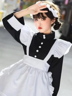Black Maid Lolita Dresses Ruffles White Apron Lolita Dress -AYA Cosplay Shop 202307051738128436775