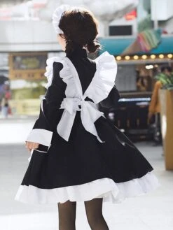 Black Maid Lolita Dresses Ruffles White Apron Lolita Dress -AYA Cosplay Shop 202307051738131483263