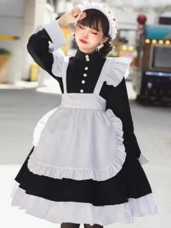 Black Maid Lolita Dresses Ruffles White Apron Lolita Dress -AYA Cosplay Shop 202307051738134471840