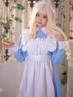 Maid Lolita Dress Polyester Long Sleeves Ruffles Sweet Lolita Dress -AYA Cosplay Shop 202307051738153037641