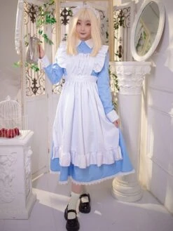 Maid Lolita Dress Polyester Long Sleeves Ruffles Sweet Lolita Dress -AYA Cosplay Shop 202307051738159613480