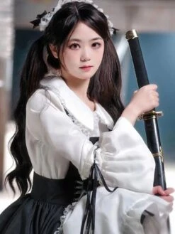 Black Maid Lolita Dresses Ruffles Double Lines White Apron Lolita Dress -AYA Cosplay Shop 202307051738231718423