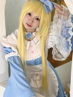 Maid Lolita Dress Polyester Long Sleeves Blue Lolita Dress -AYA Cosplay Shop 202307051738431268410