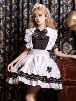 Miad Lolita Dresses Ruffles Bows Short Sleeves Lolita Dress -AYA Cosplay Shop 202307051738461863490