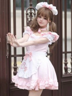 Maid Lolita Dresses Ruffles Bows Lace Short Sleeves Lolita Dress -AYA Cosplay Shop 202307051739129912771