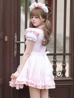 Maid Lolita Dresses Ruffles Bows Lace Short Sleeves Lolita Dress -AYA Cosplay Shop 20230705173913307398