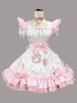 Maid Lolita Dresses Ruffles Bows Lace Short Sleeves Lolita Dress -AYA Cosplay Shop 202307051739136157045
