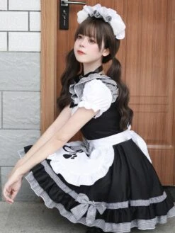 Maid Lolita Dresses Ruffles Bows Lace Short Sleeves Lolita Dress -AYA Cosplay Shop 202307051739153894889