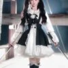 Black Maid Lolita Dresses Ruffles Double Lines White Apron Lolita Dress -AYA Cosplay Shop 202307051741022966834
