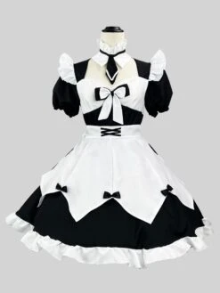 Maid Lolita Dresses Ruffles Lace Bandage Bows Black Lolita Dress -AYA Cosplay Shop 202307051745384291445