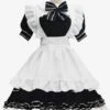 Black Maid Lolita Dresses Ruffles Bows Short Sleeves Lolita Dress -AYA Cosplay Shop 202307051746299314461