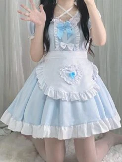 Sweet Maid Lolita Dress Polyester Short Sleeves Dress -AYA Cosplay Shop 202307051746344351787