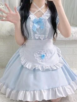 Sweet Maid Lolita Dress Polyester Short Sleeves Dress -AYA Cosplay Shop 202307051746347652097