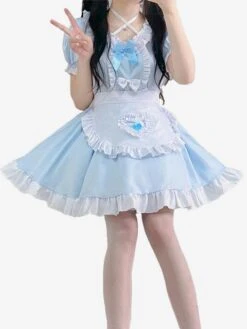 Sweet Maid Lolita Dress Polyester Short Sleeves Dress -AYA Cosplay Shop 202307051746350614494